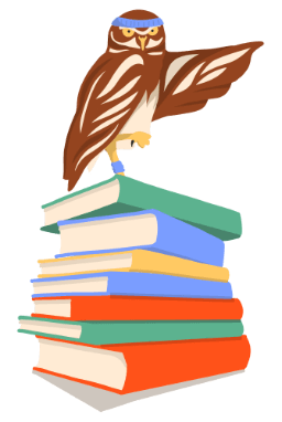 Owl sitting on top of a pile of books